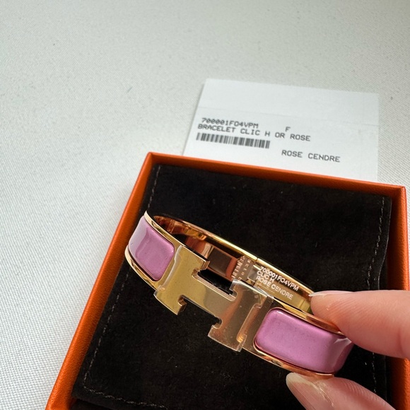 Hermes Rose Cendre Clic H Bracelet
